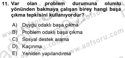 Yaşlılarda Çatışma Ve Stres Yönetimi 2 Dersi 2023 - 2024 Yılı (Vize) Ara Sınav Soruları 11. Soru