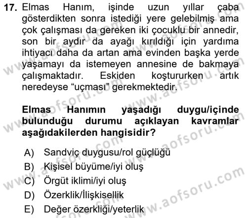 Yaşlılarda Çatışma Ve Stres Yönetimi 2 Dersi 2023 - 2024 Yılı (Vize) Ara Sınav Soruları 17. Soru