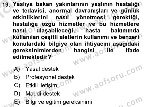 Yaşlılarda Çatışma Ve Stres Yönetimi 2 Dersi 2023 - 2024 Yılı (Vize) Ara Sınav Soruları 19. Soru