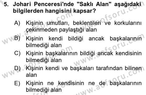 Yaşlılarda Çatışma Ve Stres Yönetimi 2 Dersi 2023 - 2024 Yılı (Vize) Ara Sınav Soruları 5. Soru