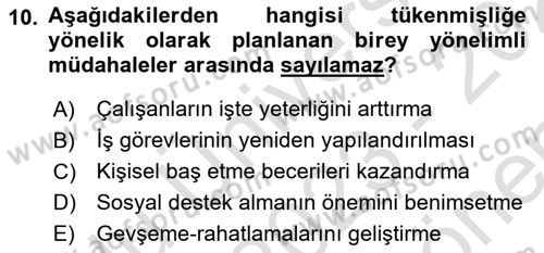 Yaşlılarda Çatışma Ve Stres Yönetimi 2 Dersi 2023 - 2024 Yılı (Final) Dönem Sonu Sınav Soruları 10. Soru