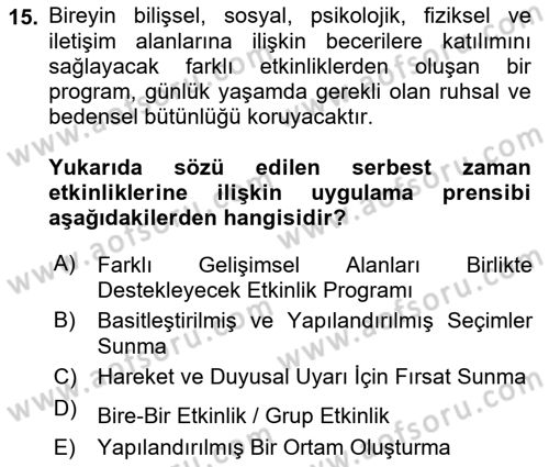 Yaşlılarda Çatışma Ve Stres Yönetimi 2 Dersi 2023 - 2024 Yılı (Final) Dönem Sonu Sınav Soruları 15. Soru