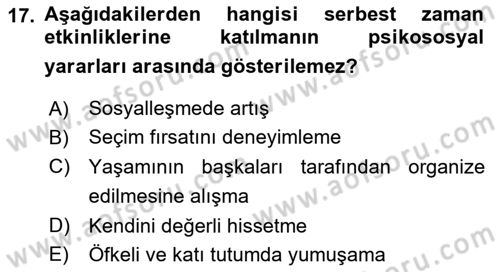 Yaşlılarda Çatışma Ve Stres Yönetimi 2 Dersi 2023 - 2024 Yılı (Final) Dönem Sonu Sınav Soruları 17. Soru