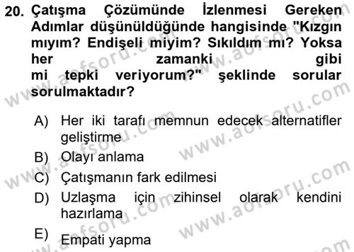 Yaşlılarda Çatışma Ve Stres Yönetimi 2 Dersi 2023 - 2024 Yılı (Final) Dönem Sonu Sınav Soruları 20. Soru