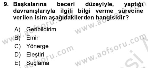 Yaşlılarda Çatışma Ve Stres Yönetimi 2 Dersi 2023 - 2024 Yılı (Final) Dönem Sonu Sınav Soruları 9. Soru