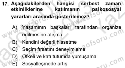 Yaşlılarda Çatışma Ve Stres Yönetimi 2 Dersi 2023 - 2024 Yılı Yaz Okulu Sınav Soruları 17. Soru