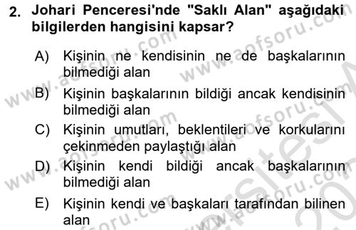 Yaşlılarda Çatışma Ve Stres Yönetimi 2 Dersi 2023 - 2024 Yılı Yaz Okulu Sınav Soruları 2. Soru