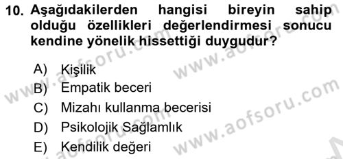 Yaşlılarda Çatışma Ve Stres Yönetimi 2 Dersi 2024 - 2025 Yılı (Vize) Ara Sınav Soruları 10. Soru