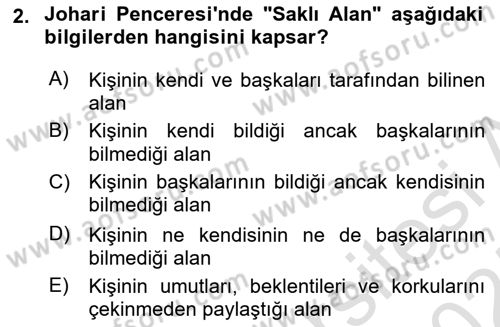 Yaşlılarda Çatışma Ve Stres Yönetimi 2 Dersi 2024 - 2025 Yılı (Vize) Ara Sınav Soruları 2. Soru