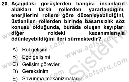 Yaşlılarda Çatışma Ve Stres Yönetimi 2 Dersi Ara Sınavı Deneme Sınav Soruları 20. Soru