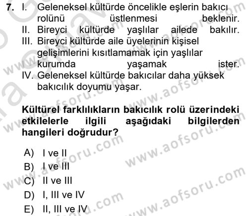Yaşlılarda Çatışma Ve Stres Yönetimi 2 Dersi 2024 - 2025 Yılı (Vize) Ara Sınav Soruları 7. Soru