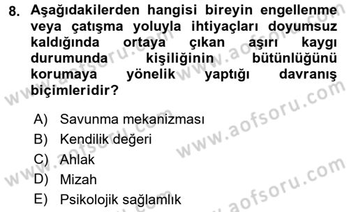 Yaşlılarda Çatışma Ve Stres Yönetimi 2 Dersi 2024 - 2025 Yılı (Vize) Ara Sınav Soruları 8. Soru