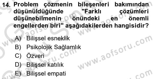 Yaşlılarda Çatışma Ve Stres Yönetimi 2 Dersi 2024 - 2025 Yılı (Final) Dönem Sonu Sınav Soruları 14. Soru