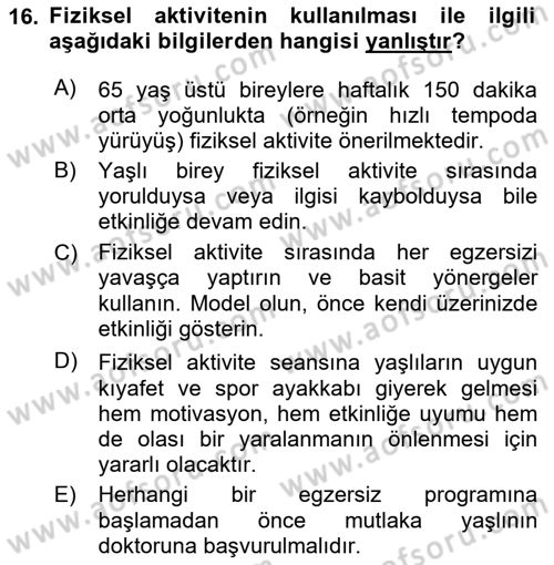 Yaşlılarda Çatışma Ve Stres Yönetimi 2 Dersi 2024 - 2025 Yılı (Final) Dönem Sonu Sınav Soruları 16. Soru