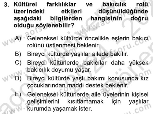 Yaşlılarda Çatışma Ve Stres Yönetimi 2 Dersi 2024 - 2025 Yılı (Final) Dönem Sonu Sınav Soruları 3. Soru