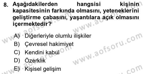 Yaşlılarda Çatışma Ve Stres Yönetimi 2 Dersi 2024 - 2025 Yılı (Final) Dönem Sonu Sınav Soruları 8. Soru