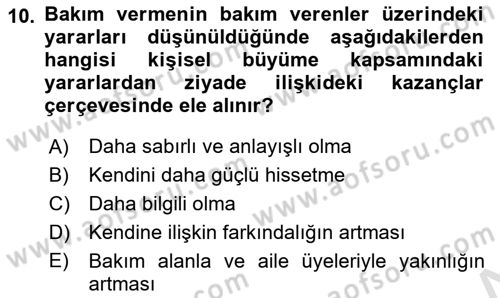 Yaşlılarda Çatışma Ve Stres Yönetimi 2 Dersi 2024 - 2025 Yılı Yaz Okulu Sınav Soruları 10. Soru