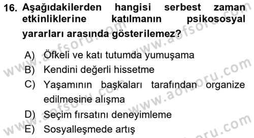 Yaşlılarda Çatışma Ve Stres Yönetimi 2 Dersi 2024 - 2025 Yılı Yaz Okulu Sınav Soruları 16. Soru