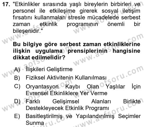 Yaşlılarda Çatışma Ve Stres Yönetimi 2 Dersi 2024 - 2025 Yılı Yaz Okulu Sınav Soruları 17. Soru