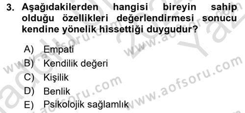 Yaşlılarda Çatışma Ve Stres Yönetimi 2 Dersi 2024 - 2025 Yılı Yaz Okulu Sınav Soruları 3. Soru