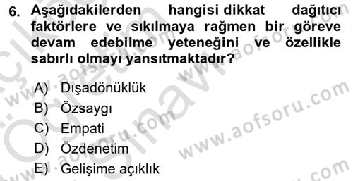 Yaşlılarda Çatışma Ve Stres Yönetimi 2 Dersi 2024 - 2025 Yılı Yaz Okulu Sınav Soruları 6. Soru