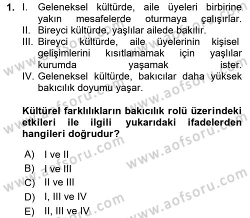 Yaşlılarda Çatışma Ve Stres Yönetimi 2 Dersi 2025 - 2026 Yılı (Vize) Ara Sınav Soruları 1. Soru