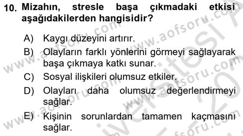 Yaşlılarda Çatışma Ve Stres Yönetimi 2 Dersi 2025 - 2026 Yılı (Vize) Ara Sınav Soruları 10. Soru