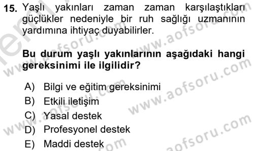 Yaşlılarda Çatışma Ve Stres Yönetimi 2 Dersi 2025 - 2026 Yılı (Vize) Ara Sınav Soruları 15. Soru