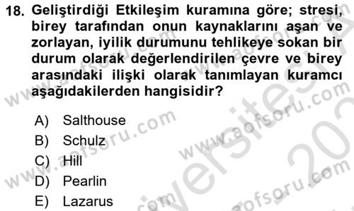 Yaşlılarda Çatışma Ve Stres Yönetimi 2 Dersi 2025 - 2026 Yılı (Vize) Ara Sınav Soruları 18. Soru