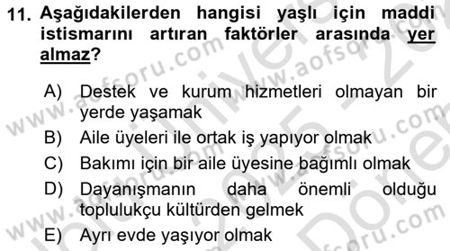 Yaşlılarda Çatışma Ve Stres Yönetimi 2 Dersi 2025 - 2026 Yılı (Final) Dönem Sonu Sınav Soruları 11. Soru