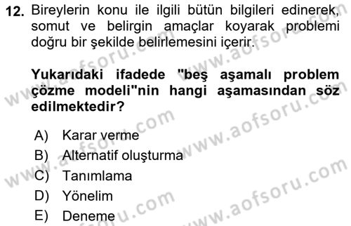 Yaşlılarda Çatışma Ve Stres Yönetimi 2 Dersi 2025 - 2026 Yılı (Final) Dönem Sonu Sınav Soruları 12. Soru