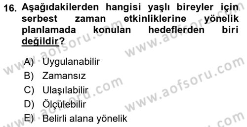 Yaşlılarda Çatışma Ve Stres Yönetimi 2 Dersi 2025 - 2026 Yılı (Final) Dönem Sonu Sınav Soruları 16. Soru