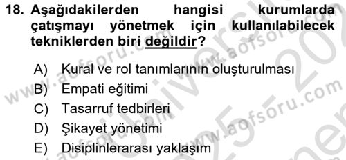 Yaşlılarda Çatışma Ve Stres Yönetimi 2 Dersi 2025 - 2026 Yılı (Final) Dönem Sonu Sınav Soruları 18. Soru