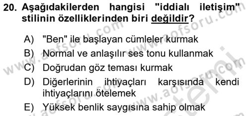 Yaşlılarda Çatışma Ve Stres Yönetimi 2 Dersi 2025 - 2026 Yılı (Final) Dönem Sonu Sınav Soruları 20. Soru