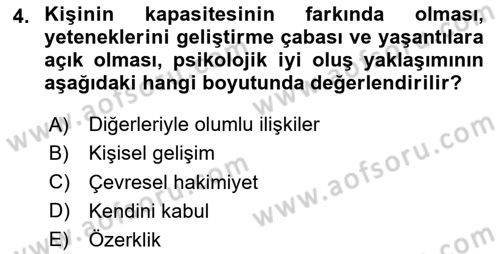 Yaşlılarda Çatışma Ve Stres Yönetimi 2 Dersi 2025 - 2026 Yılı (Final) Dönem Sonu Sınav Soruları 4. Soru