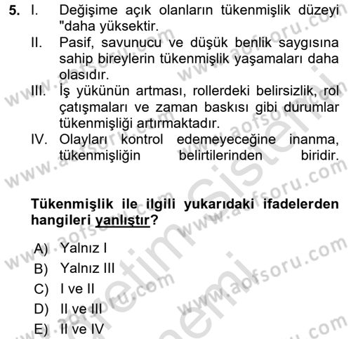 Yaşlılarda Çatışma Ve Stres Yönetimi 2 Dersi 2025 - 2026 Yılı (Final) Dönem Sonu Sınav Soruları 5. Soru
