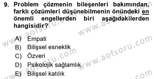 Yaşlılarda Çatışma Ve Stres Yönetimi 2 Dersi 2025 - 2026 Yılı (Final) Dönem Sonu Sınav Soruları 9. Soru