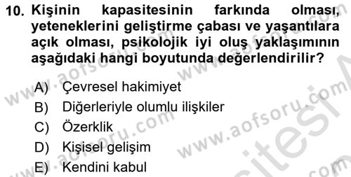 Yaşlılarda Çatışma Ve Stres Yönetimi 2 Dersi 2025 - 2026 Yılı Yaz Okulu Sınav Soruları 10. Soru
