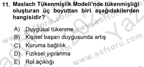 Yaşlılarda Çatışma Ve Stres Yönetimi 2 Dersi 2025 - 2026 Yılı Yaz Okulu Sınav Soruları 11. Soru
