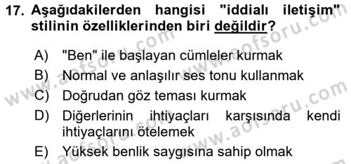 Yaşlılarda Çatışma Ve Stres Yönetimi 2 Dersi 2025 - 2026 Yılı Yaz Okulu Sınav Soruları 17. Soru