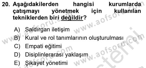 Yaşlılarda Çatışma Ve Stres Yönetimi 2 Dersi 2025 - 2026 Yılı Yaz Okulu Sınav Soruları 20. Soru