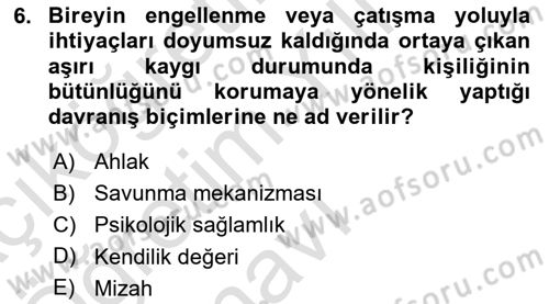 Yaşlılarda Çatışma Ve Stres Yönetimi 2 Dersi 2025 - 2026 Yılı Yaz Okulu Sınav Soruları 6. Soru