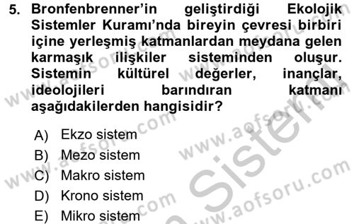 Yaşlılarda Davranış Sorunları Ve Uyum Dersi 2016 - 2017 Yılı 3 Ders Sınav Soruları 5. Soru