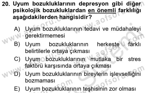 Yaşlılarda Davranış Sorunları Ve Uyum Dersi 2016 - 2017 Yılı (Vize) Ara Sınav Soruları 20. Soru