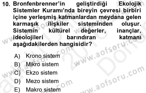 Yaşlılarda Davranış Sorunları Ve Uyum Dersi 2016 - 2017 Yılı (Final) Dönem Sonu Sınav Soruları 10. Soru