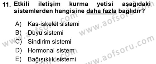 Yaşlılarda Davranış Sorunları Ve Uyum Dersi 2016 - 2017 Yılı (Final) Dönem Sonu Sınav Soruları 11. Soru