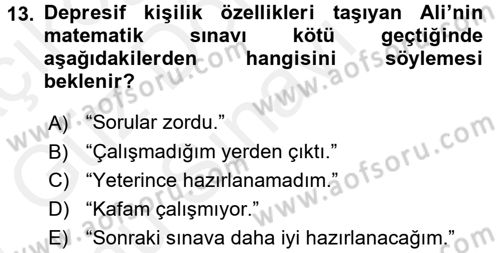 Yaşlılarda Davranış Sorunları Ve Uyum Dersi 2016 - 2017 Yılı (Final) Dönem Sonu Sınav Soruları 13. Soru