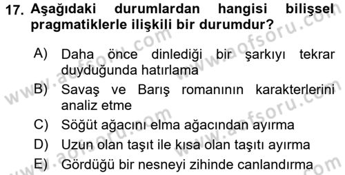 Yaşlılarda Davranış Sorunları Ve Uyum Dersi 2016 - 2017 Yılı (Final) Dönem Sonu Sınav Soruları 17. Soru