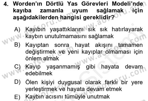 Yaşlılarda Davranış Sorunları Ve Uyum Dersi 2016 - 2017 Yılı (Final) Dönem Sonu Sınav Soruları 4. Soru
