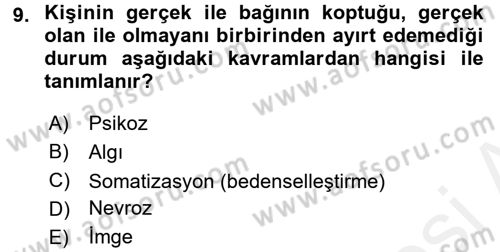 Yaşlılarda Davranış Sorunları Ve Uyum Dersi 2016 - 2017 Yılı (Final) Dönem Sonu Sınav Soruları 9. Soru